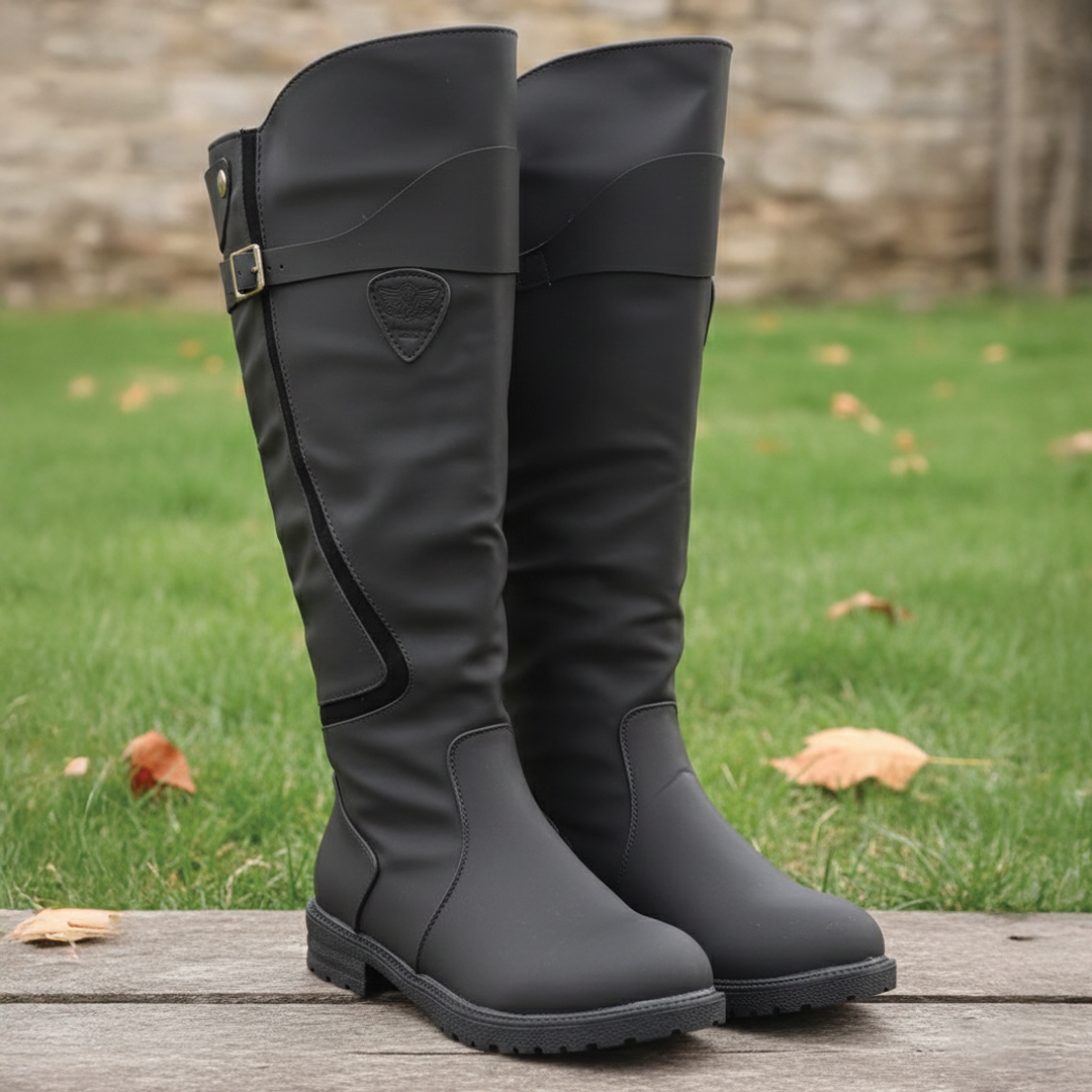 Leather Buckle Strap Knee High Riding Boots