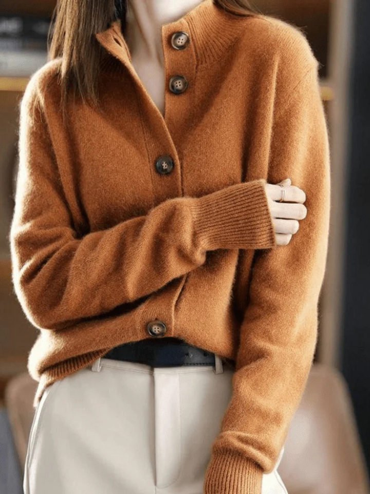 Women's Button Cardigan Mock Neck Long Sleeve Knit Casual Sweater