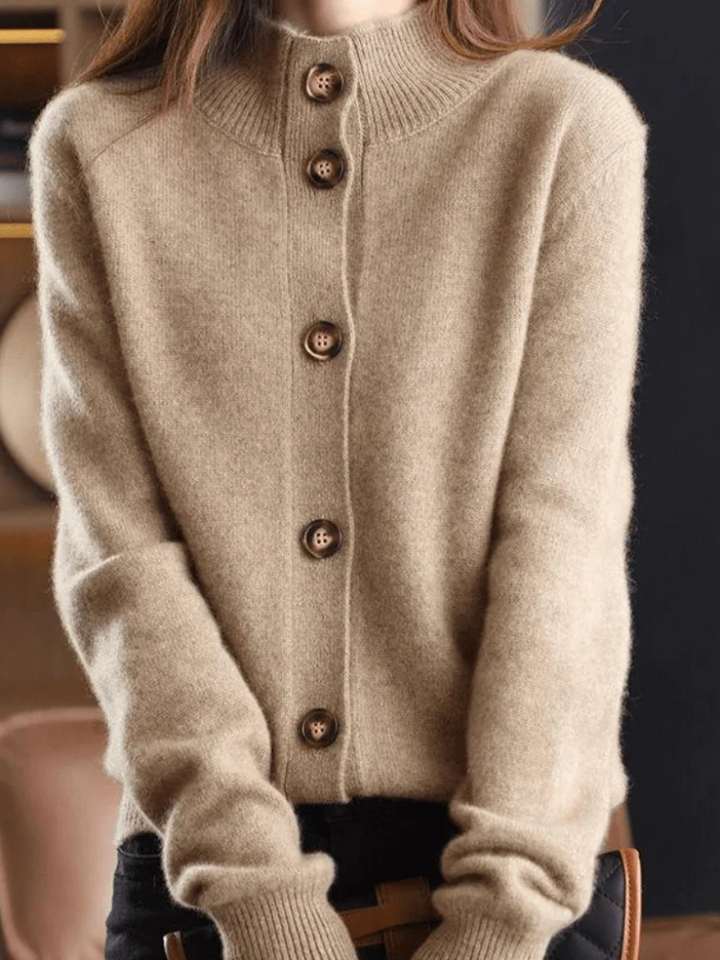 Women's Button Cardigan Mock Neck Long Sleeve Knit Casual Sweater