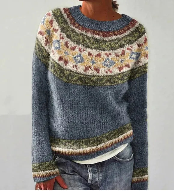 Women's Norwegian Fair Isle Sweater – Nordic Crew Neck Knit Pullover