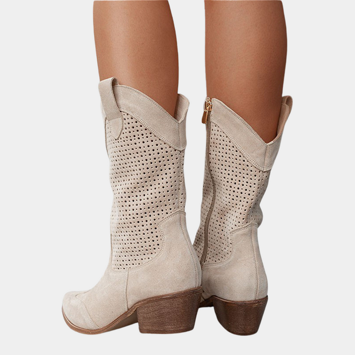 Enora | Perforated Block Heel Cowboy Boots for Women