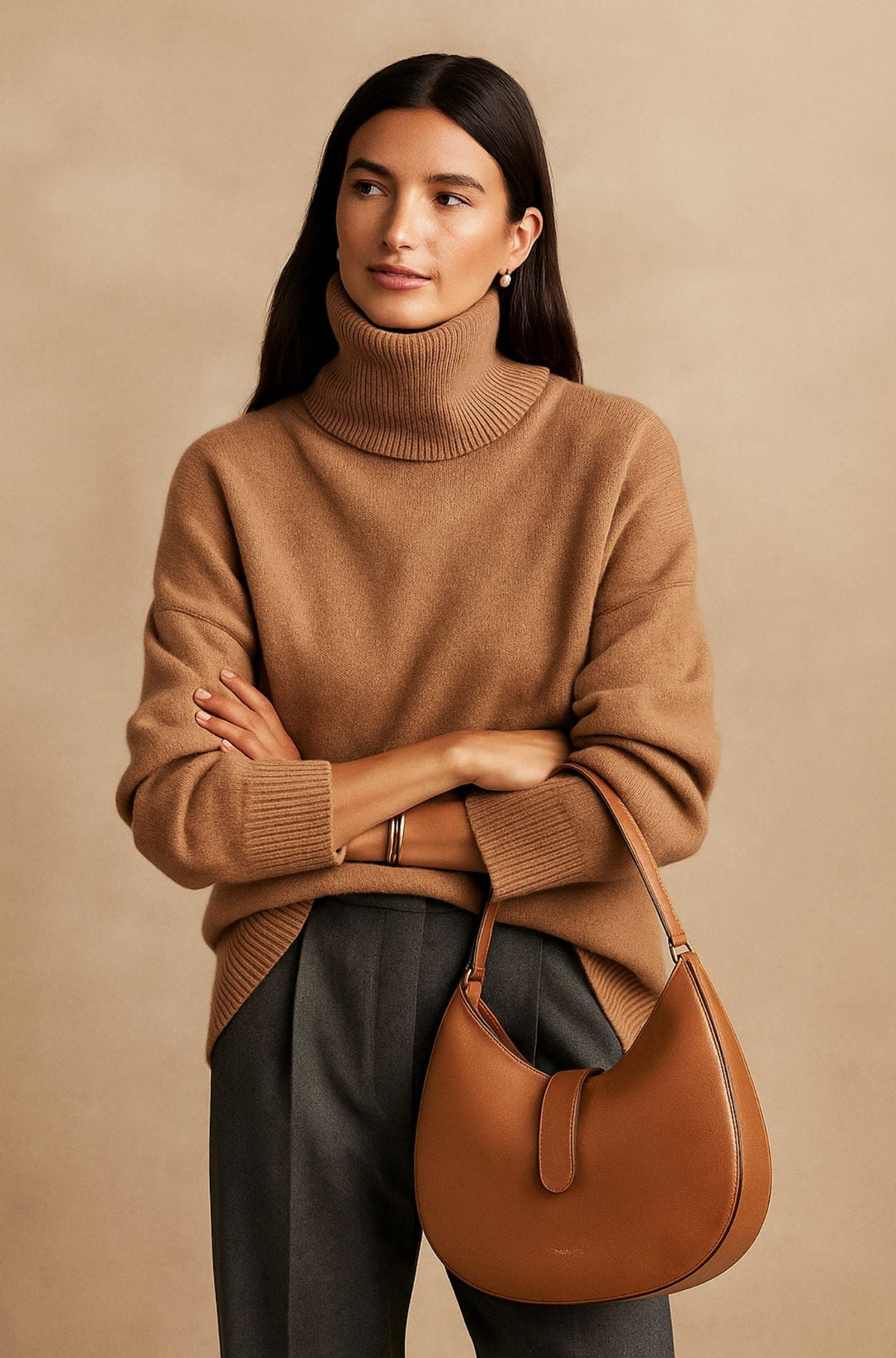 Women's Cashmere Turtleneck Sweater Oversized Long Sleeve Winter Knit Pullover