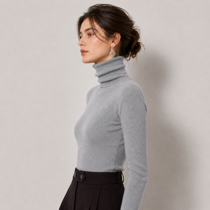Women's Turtleneck Sweater Ribbed Knit Long Sleeve Slim Fit Pullover Winter
