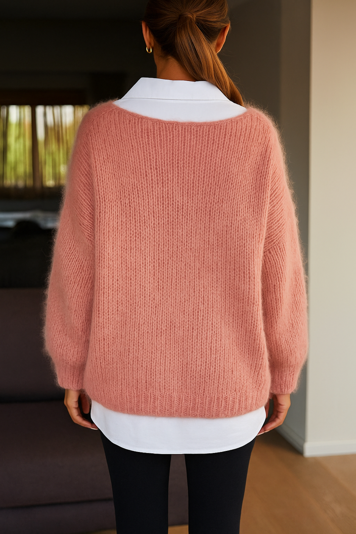 Women's Fluffy Oversized Knit Sweater – Relaxed Crew Neck Pullover