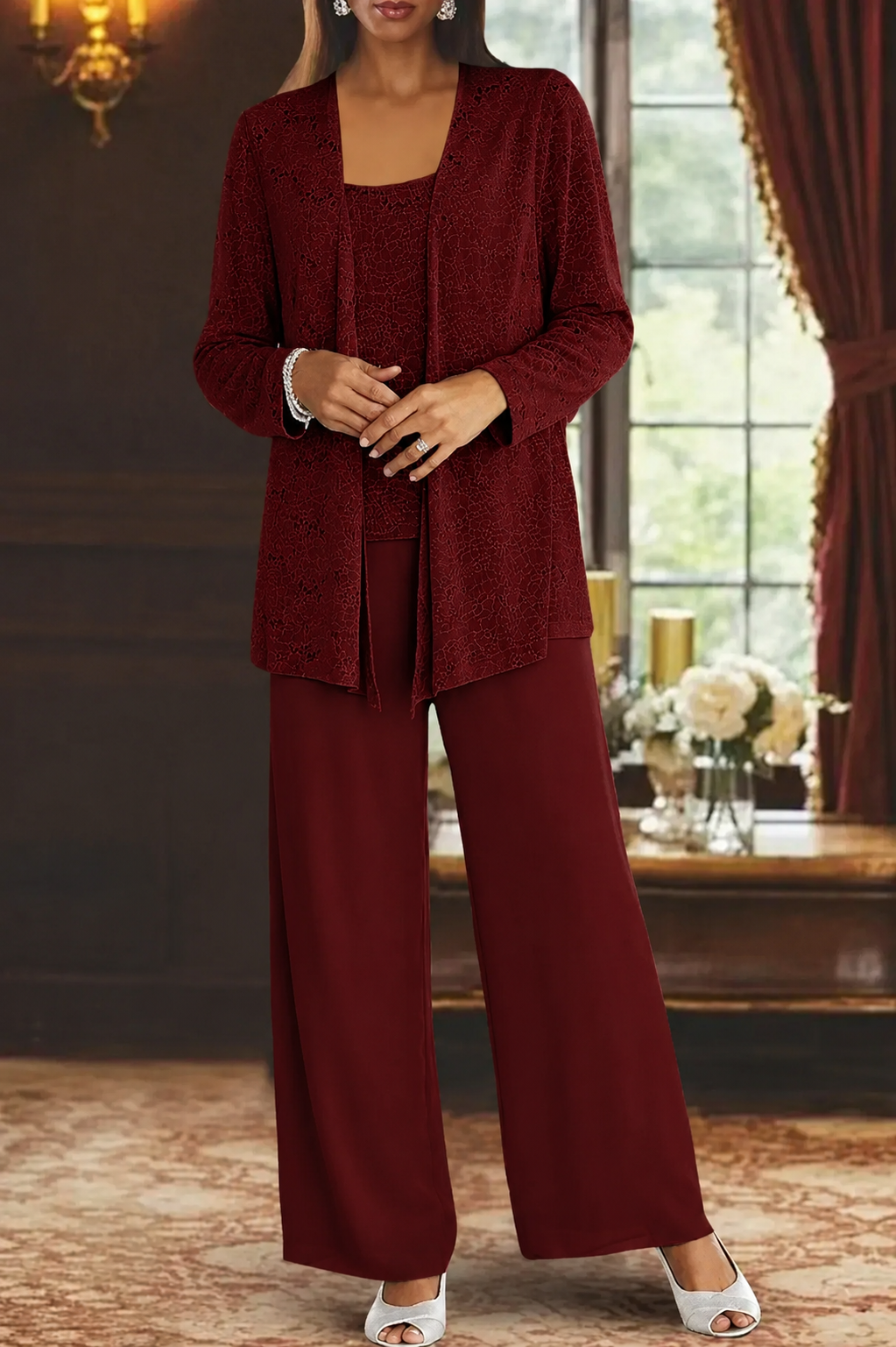 Veronica | Sequin Wide Leg Three-Piece Pant Set for Women