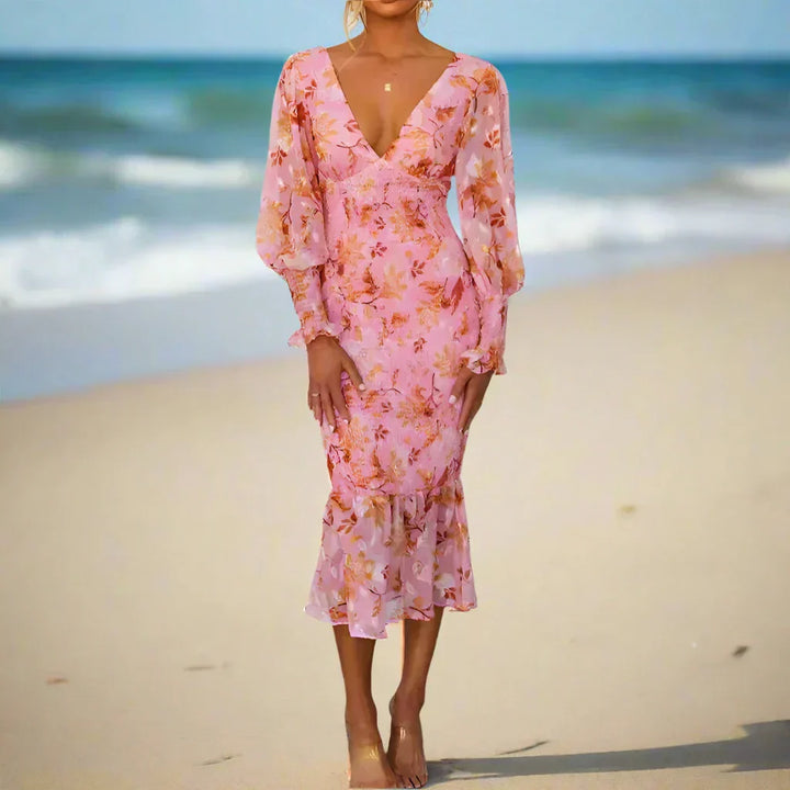 Taisie - Floral Ruffle Midi Dress