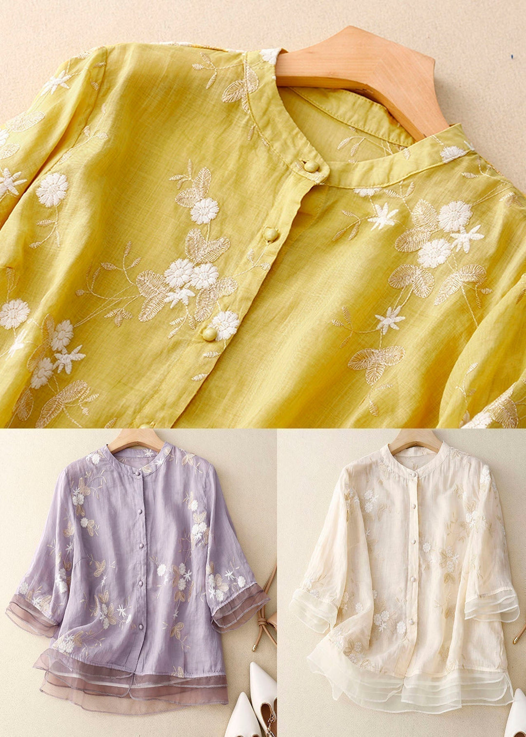 Idyll | Button-Down Floral Blouse with Layered Hem for Women