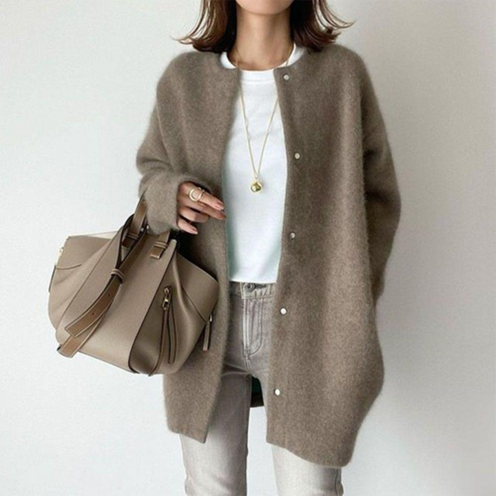 Women's Mid-Length Cardigan – Relaxed Cotton Blend Cardigan
