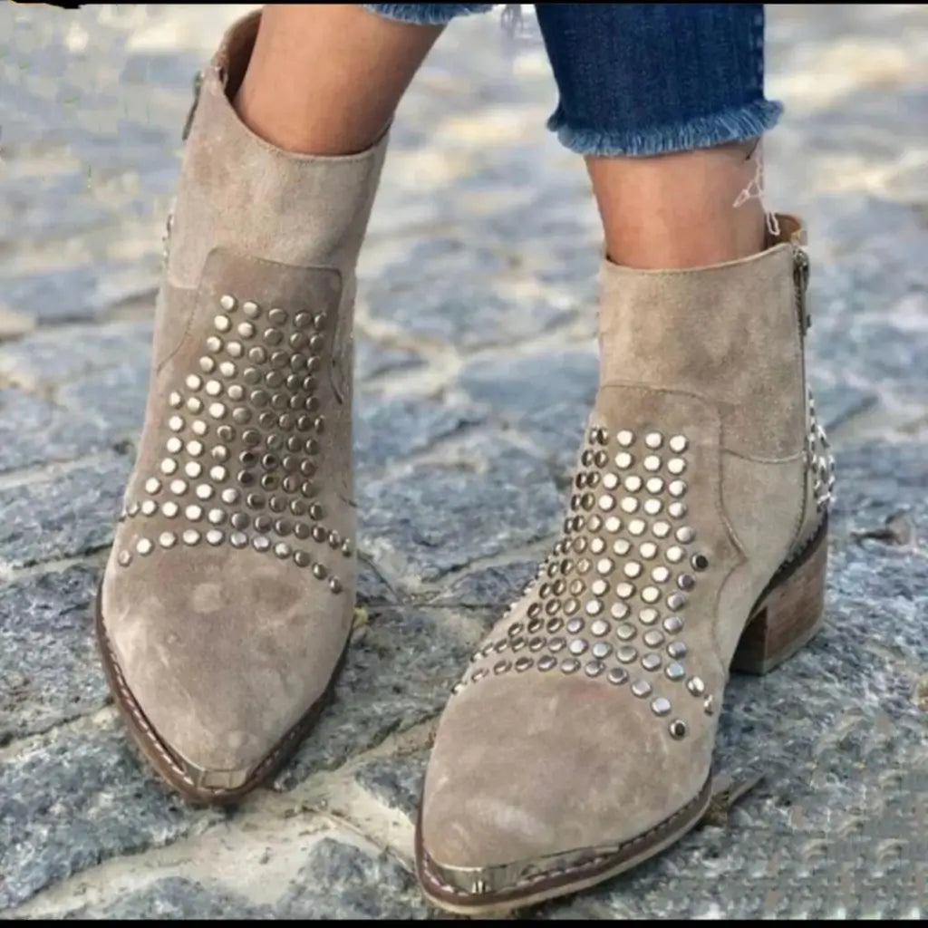 Women's Pointed Toe Studded Boots | Casual Footwear