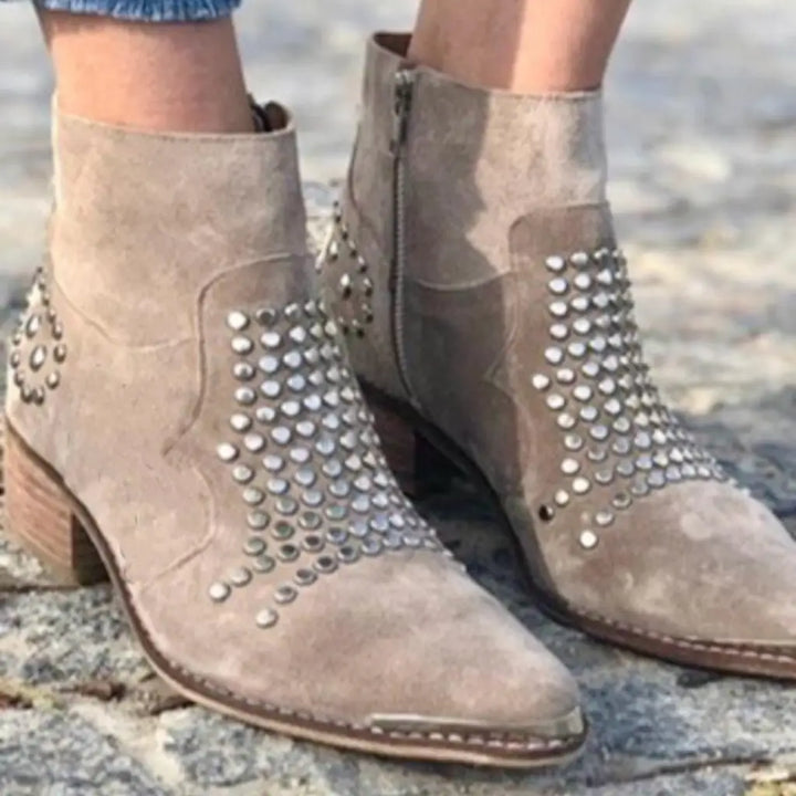 Women's Pointed Toe Studded Boots | Casual Footwear