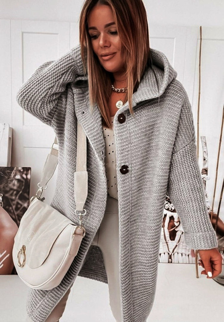 Women's Oversized Hooded Cardigan – Long Button Knit Coat