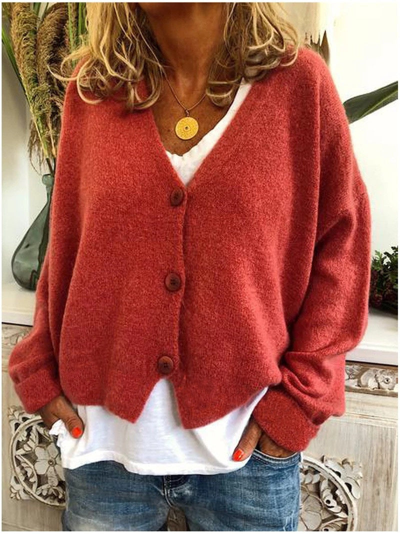 Women's Knit Cardigan V-Neck Long Sleeve Button-Front Open Casual Sweater