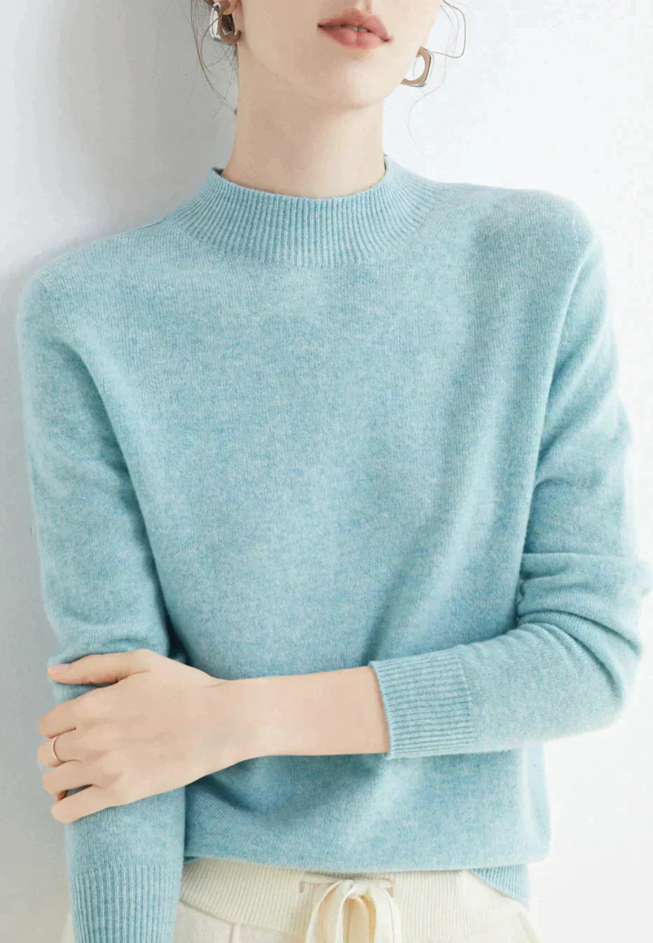 Women's Cashmere Mock Neck Sweater Long Sleeve Knit Pullover Winter