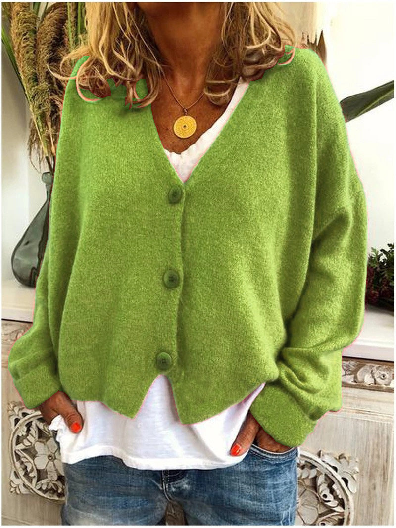 Women's Knit Cardigan V-Neck Long Sleeve Button-Front Open Casual Sweater