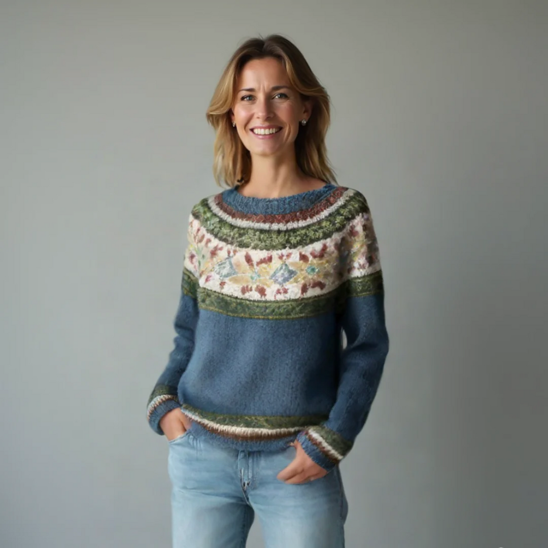 Women's Fair Isle Sweater Long Sleeve Round Neck Knit Pullover