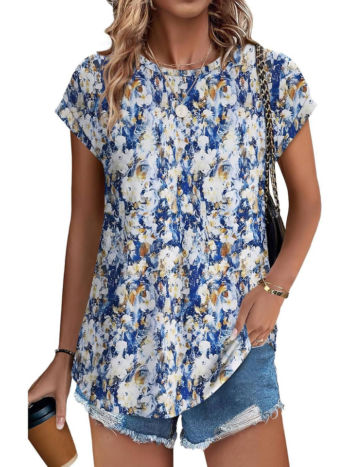 Loretta | Botanical Leaf Print Cap Sleeve Blouse for Women