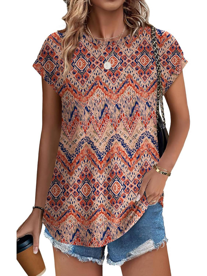 Loretta | Botanical Leaf Print Cap Sleeve Blouse for Women