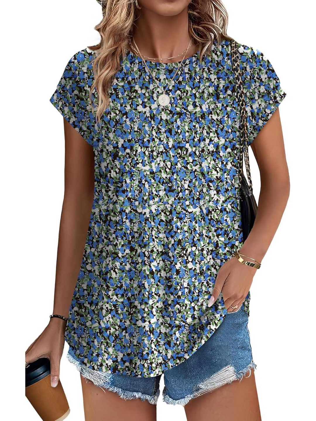 Loretta | Botanical Leaf Print Cap Sleeve Blouse for Women
