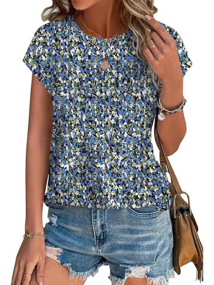 Loretta | Botanical Leaf Print Cap Sleeve Blouse for Women
