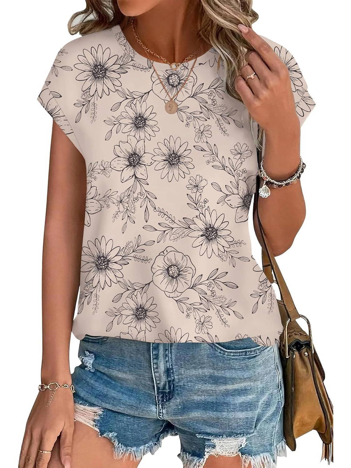 Loretta | Botanical Leaf Print Cap Sleeve Blouse for Women