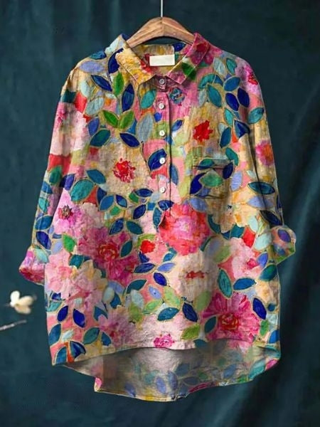 Caroline | Floral Oversized Collar Blouse for Women