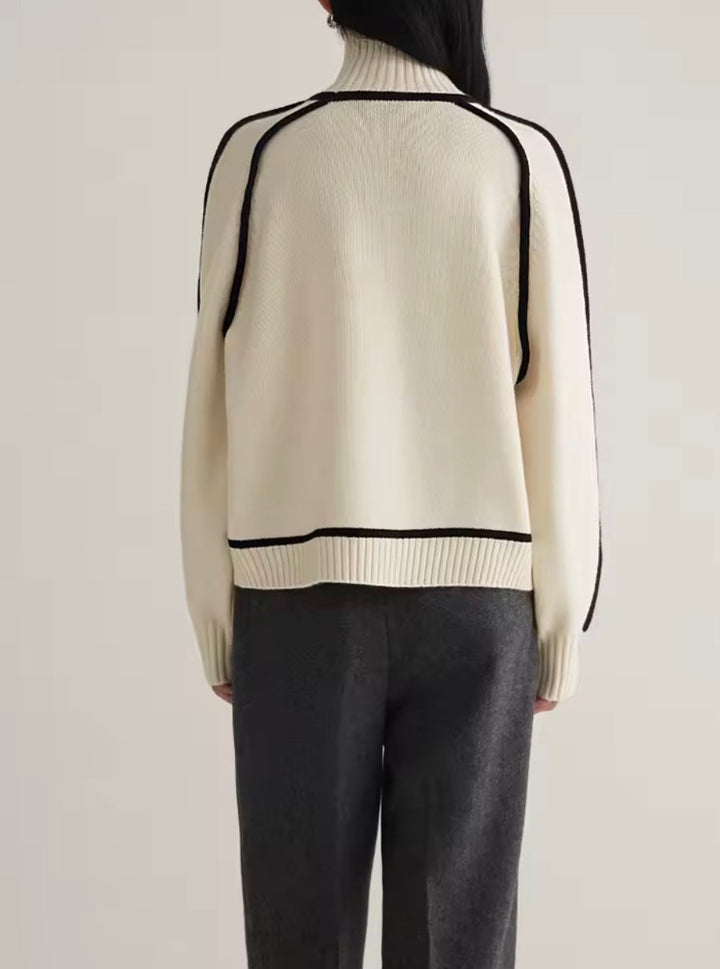 Women's Contrast Turtleneck Sweater – Color Block High Neck Pullover