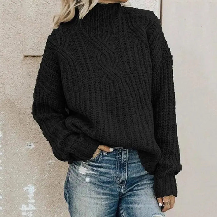 Women's High Neck Cable Sweater – Relaxed Knit Pullover