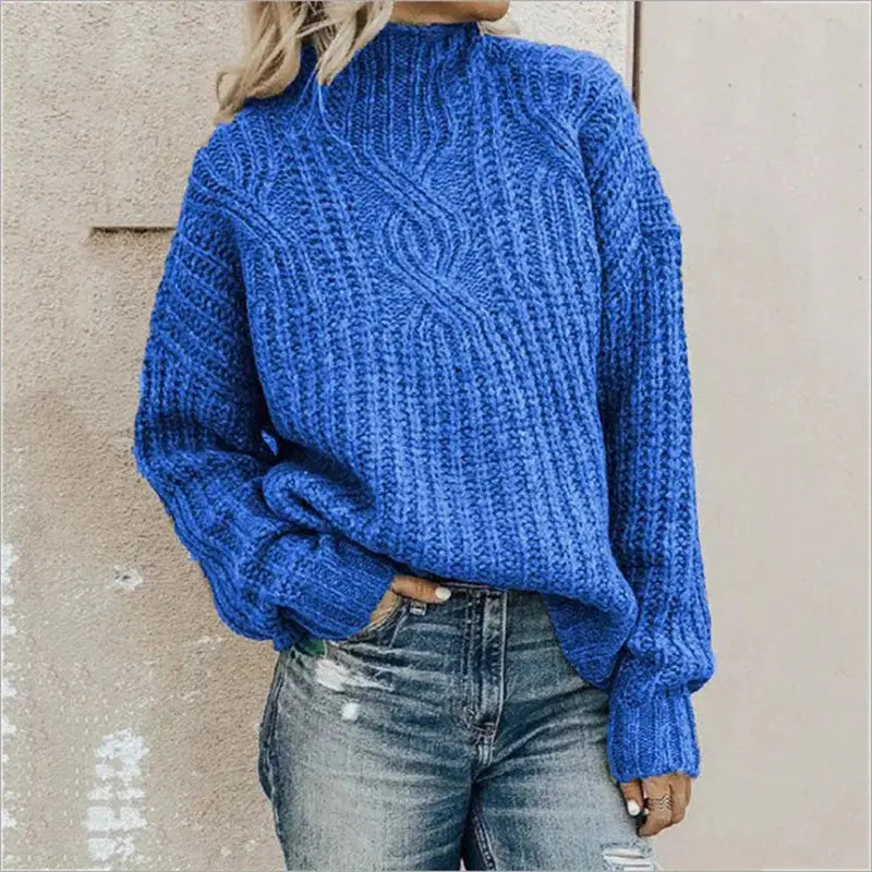 Women's High Neck Cable Sweater – Relaxed Knit Pullover
