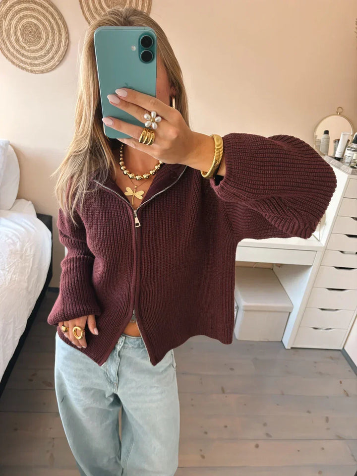 Alivia | Women's Cashmere Blend Chunky Zip-Up Cardigan