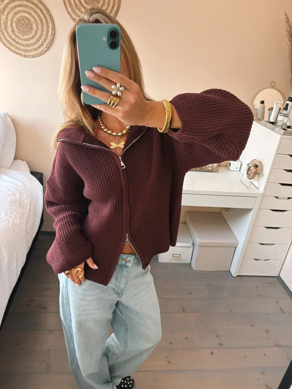 Alivia | Women's Cashmere Blend Chunky Zip-Up Cardigan