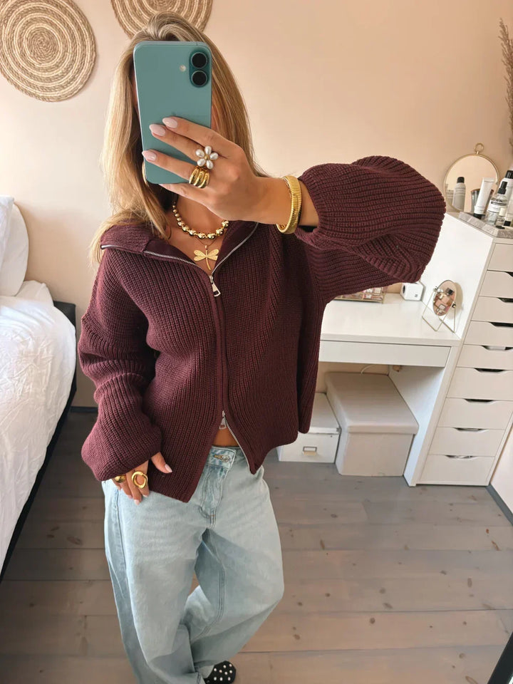 Alivia | Women's Cashmere Blend Chunky Zip-Up Cardigan