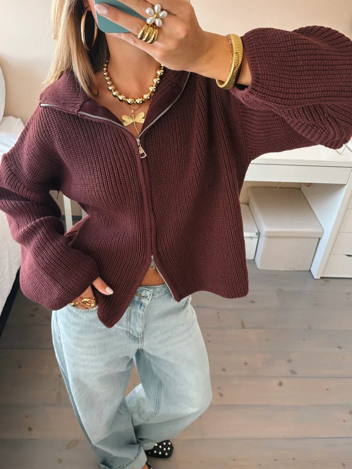 Alivia | Women's Cashmere Blend Chunky Zip-Up Cardigan