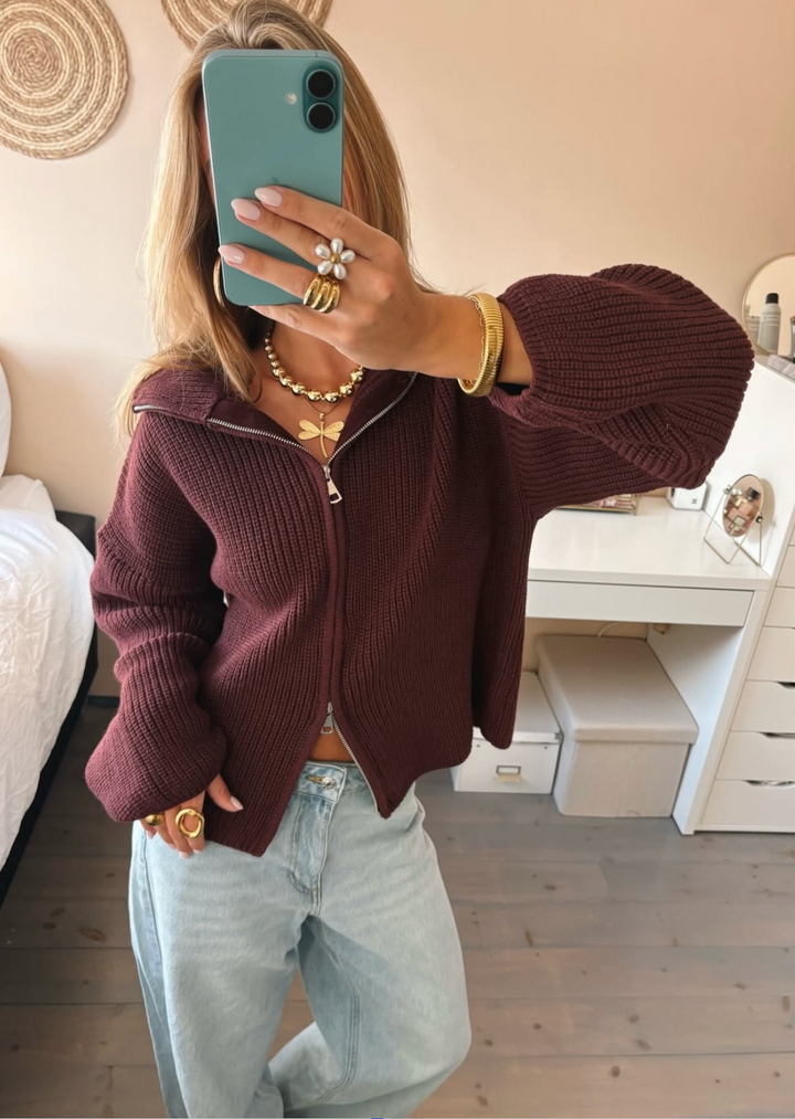 Alivia | Women's Cashmere Blend Chunky Zip-Up Cardigan
