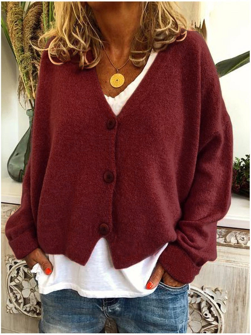 Women's Knit Cardigan V-Neck Long Sleeve Button-Front Open Casual Sweater