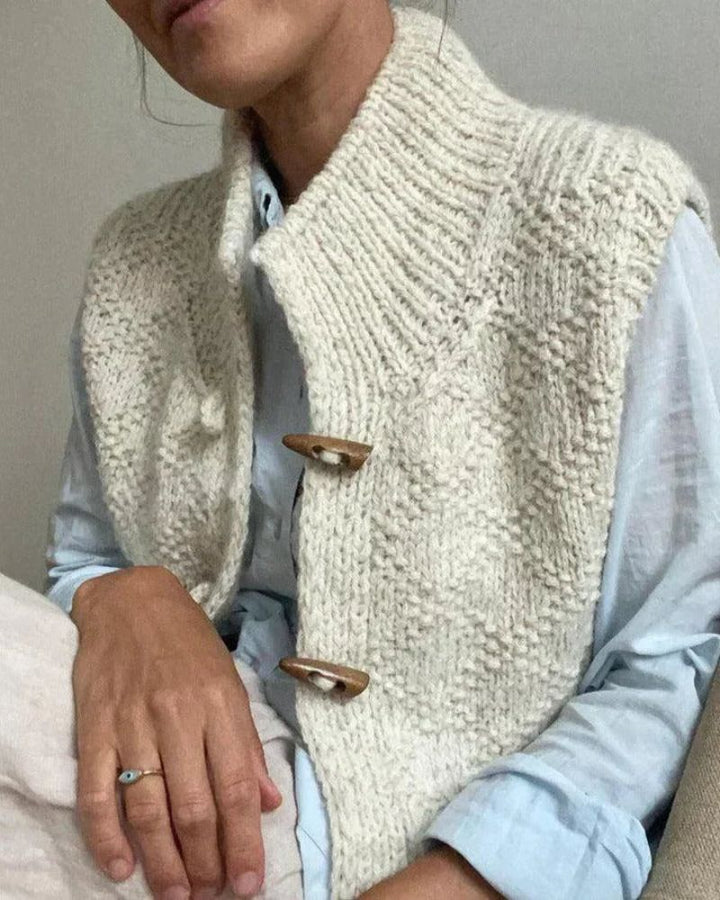 Women's Knit Sweater Vest High Neck Sleeveless Toggle Button Cardigan