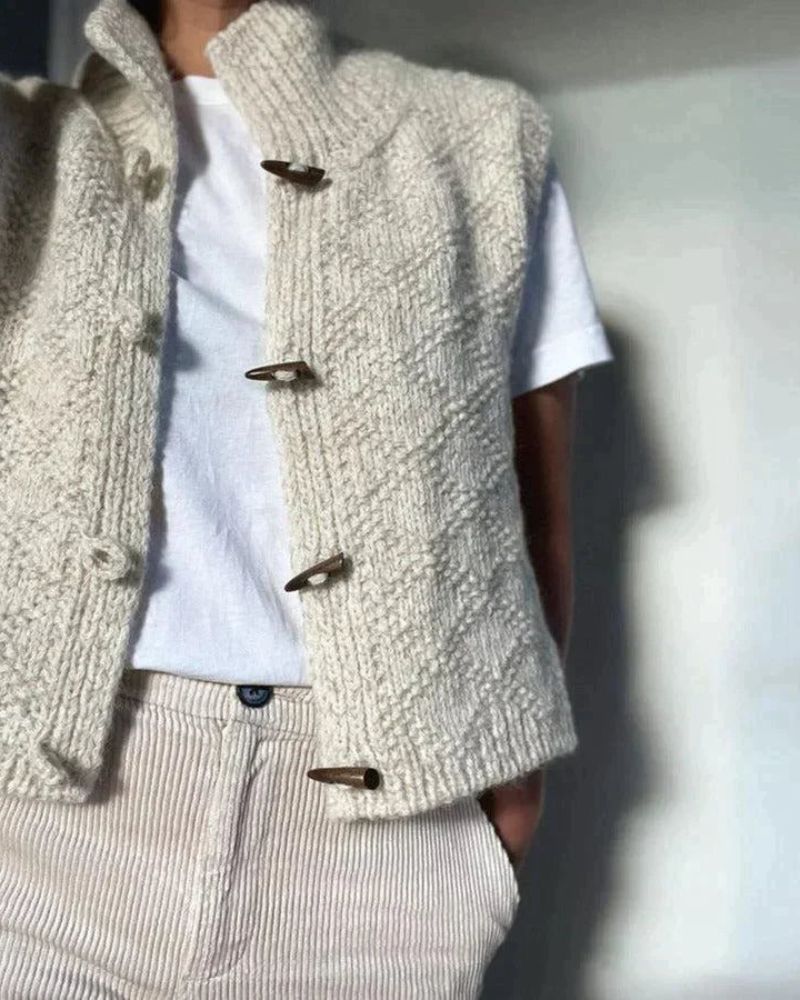 Women's Knit Sweater Vest High Neck Sleeveless Toggle Button Cardigan