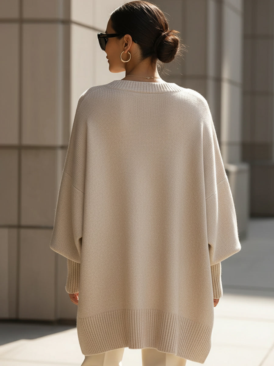 Women's Oversized Poncho Sweater Mock Neck Long Sleeve Asymmetric Hem Casual