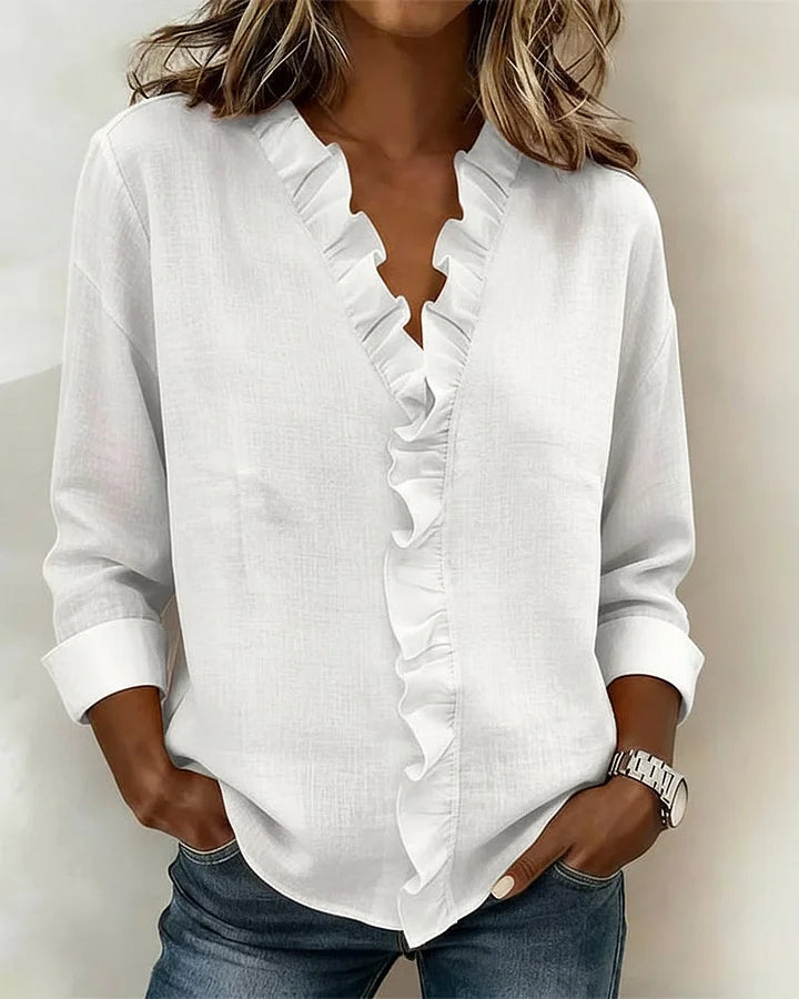 Livia | Ruffled Blouse with V-Neck for Women