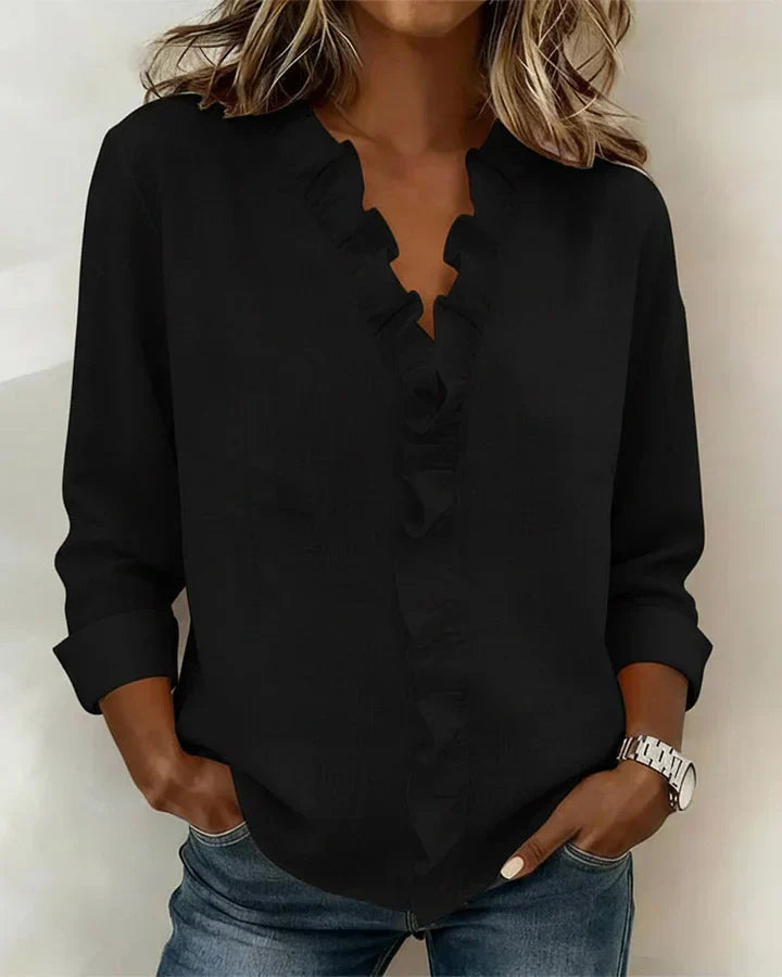 Livia | Ruffled Blouse with V-Neck for Women