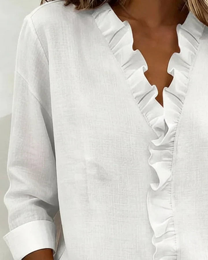 Livia | Ruffled Blouse with V-Neck for Women