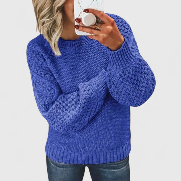 Delymarah | Women's Waffle Knit Puff Sleeve Sweater