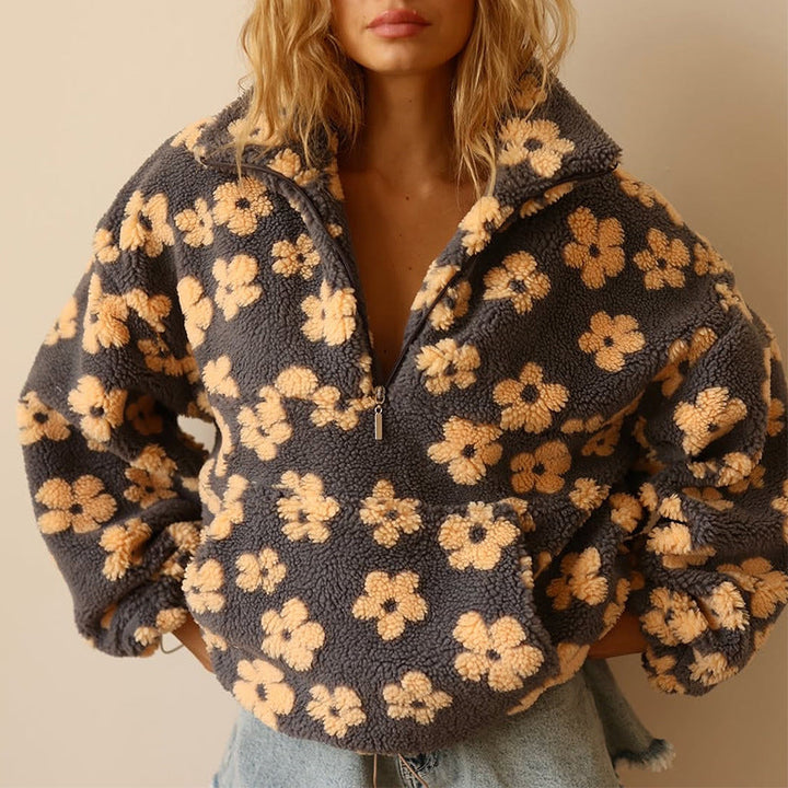 Women's Floral Sherpa Pullover – Oversized Boho Pattern Sweater