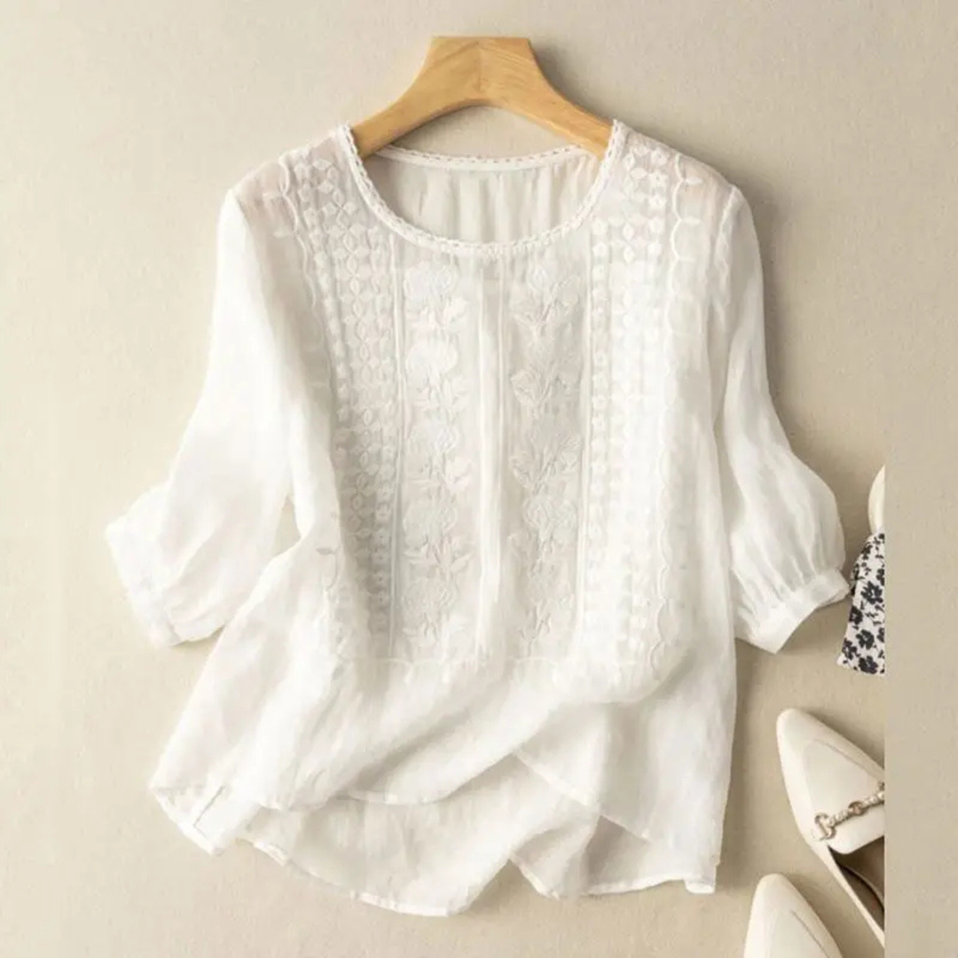 Penelope | Cotton Embroidered Three-Quarter Sleeves Blouse for Women