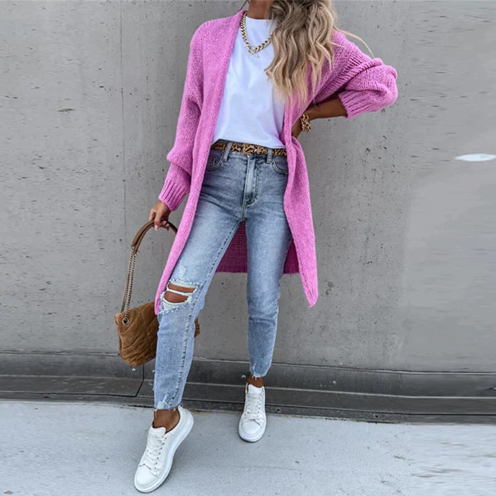 Women's Longline Knit Cardigan – Open Front Textured Cardigan
