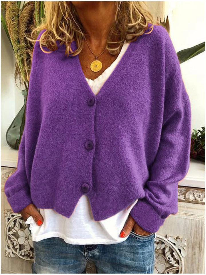 Women's Knit Cardigan V-Neck Long Sleeve Button-Front Open Casual Sweater