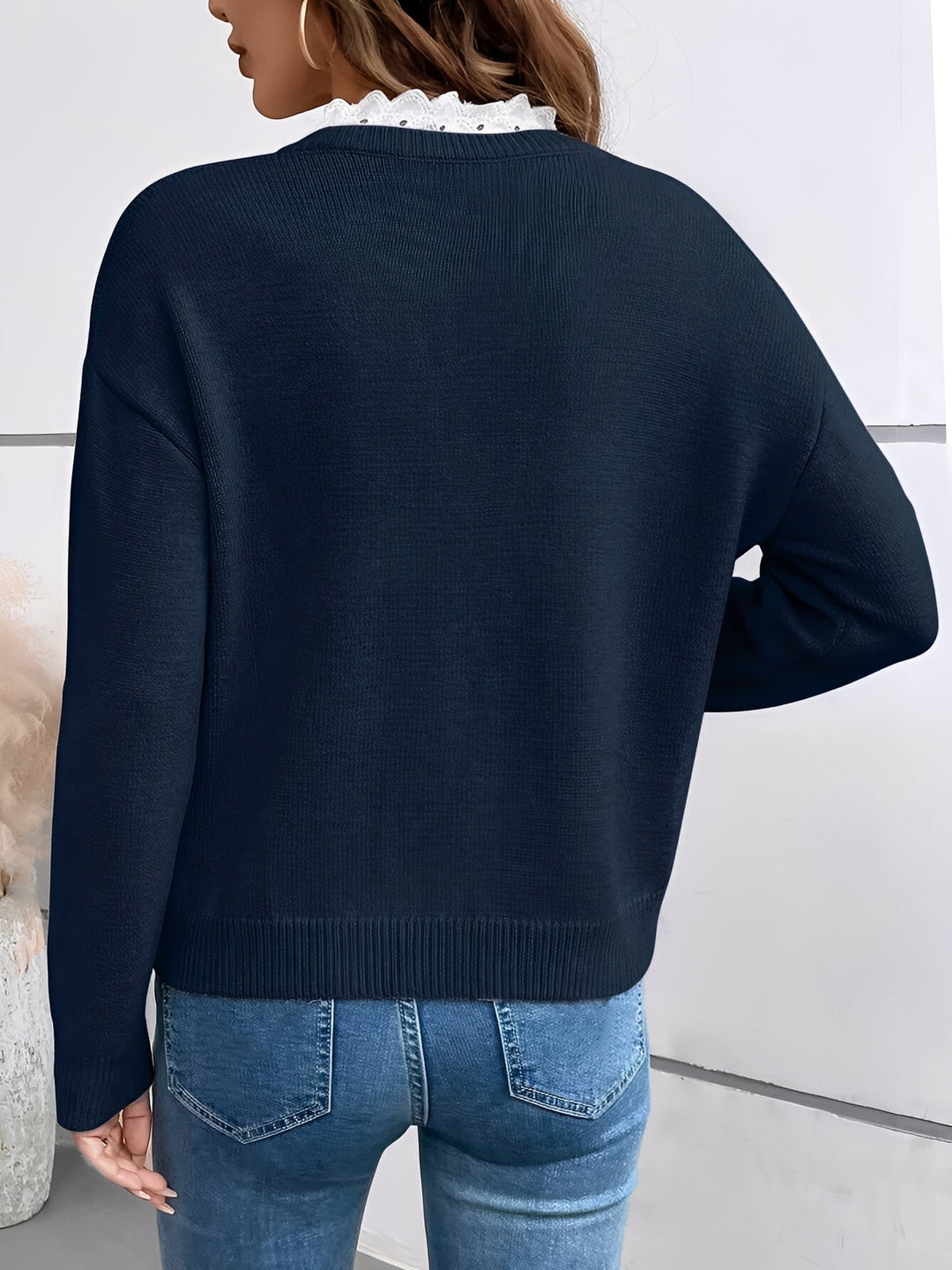 Kaitlyssa | Women's V-Neck Sweater with Lace Trim Collar