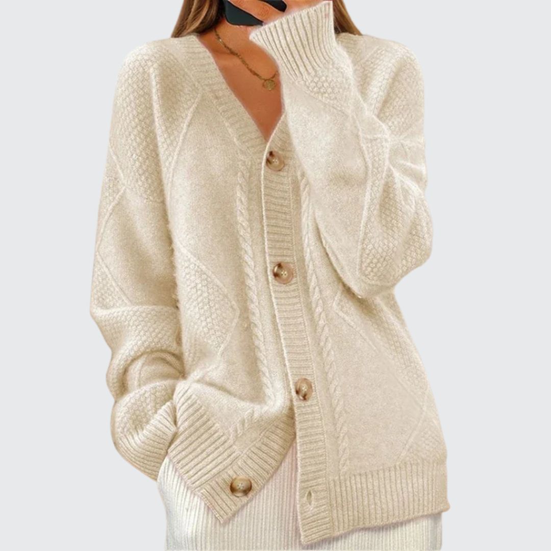 Women's Cable Knit Cardigan Button Front Long Sleeve V-Neck Sweater