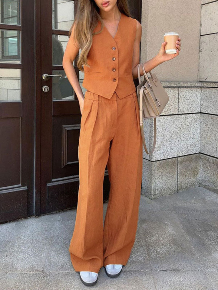 Lila V-neck Pleated Wide-leg Pants Suit