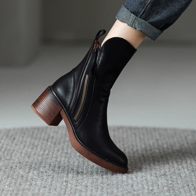 Women's Block Heel Zip-Up Ankle Boots