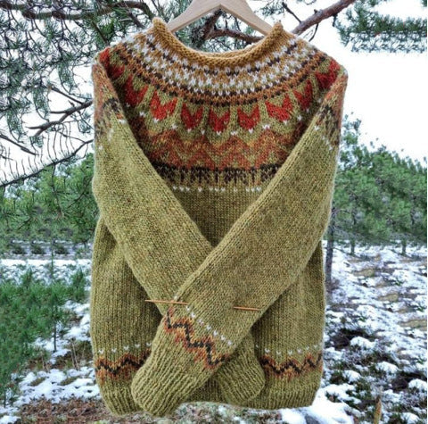 Women's Nordic Icelandic Sweater – Vintage Pattern Crew Neck Pullover